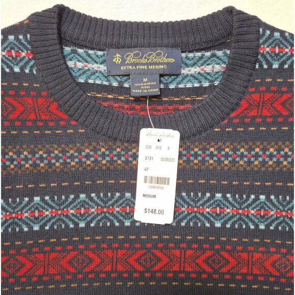 NWT Brooks Brothers Fair Isle Sweater Extra Fine Merino Wool Men's Medium - Picture 2 of 8
